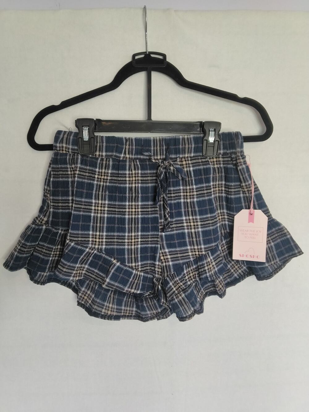 NWT ShoSho Womens Plaid Ruffle Shorts Sz Small Cottage Prairie Coquette Femme